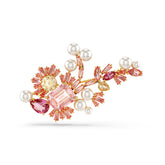 Gema brooch, Crystal pearl, Mixed cuts, Flower, Pink, Gold-tone plated